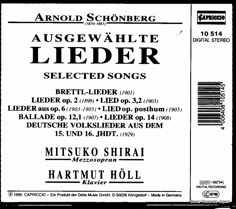SHIRAI, MITSUKO / HARTMUT HOLL schonberg; ausgewahlte lieder 10514