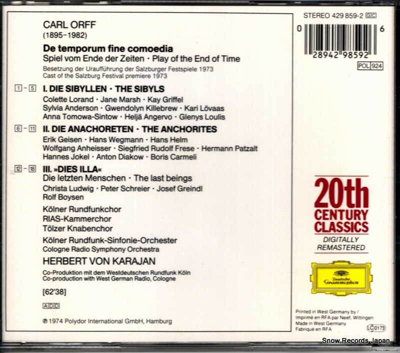 KARAJAN, HERBERT VON orff; de temporum fine comoedia 429859-2