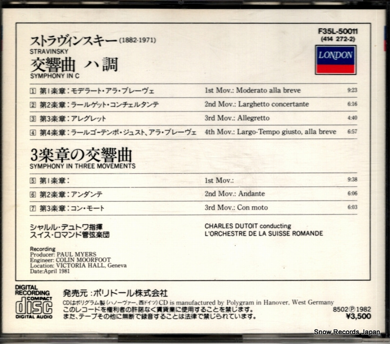 DUTOIT, CHARLES stravinsky; symphony in c F35L-50011 / 414272-2