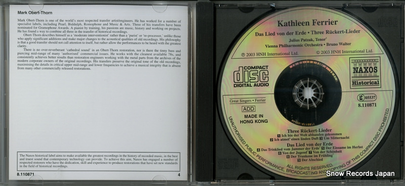 WALTER, BRUNO mahler's works 8.104001J