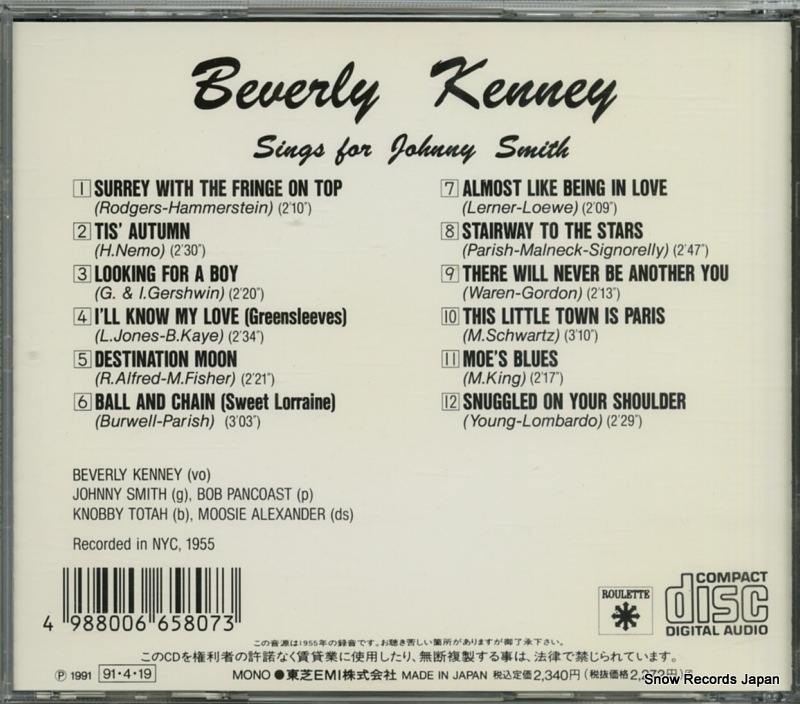 KENNEY, BEVERLY sings for johnny smith TOCJ-5384