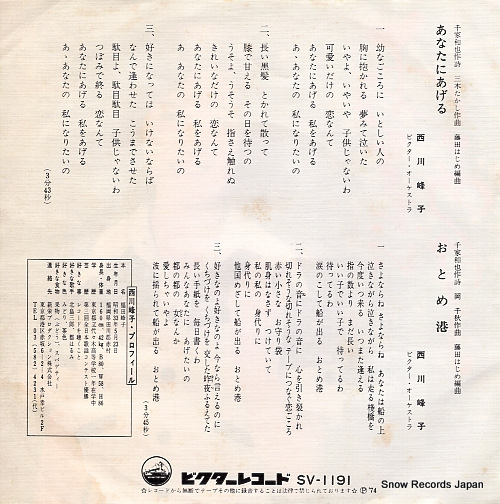 NISHIKAWA, MINEKO anatani ageru SV-1191