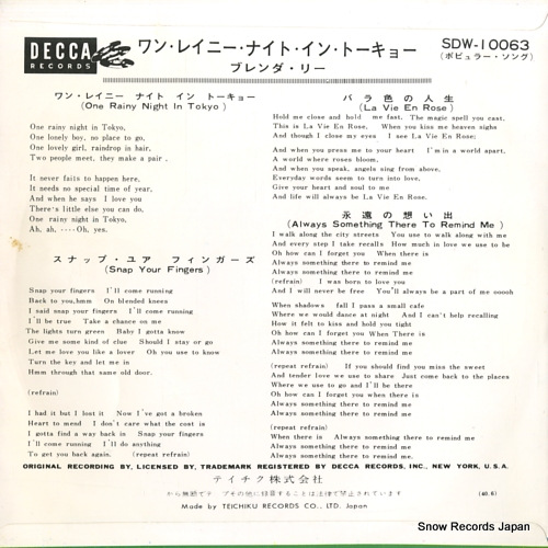 LEE, BRENDA one rainy night in tokyo SDW-10063