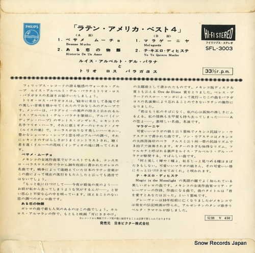 LUIS ALBERTO DEL PARANA AND TRIO LOS PARAGUAYOS best 4 laten-american songs SFL-3003