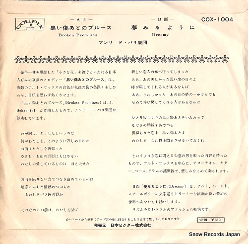 PARI, HENRI DE WITH ORCHESTRA broken promises COX-1004