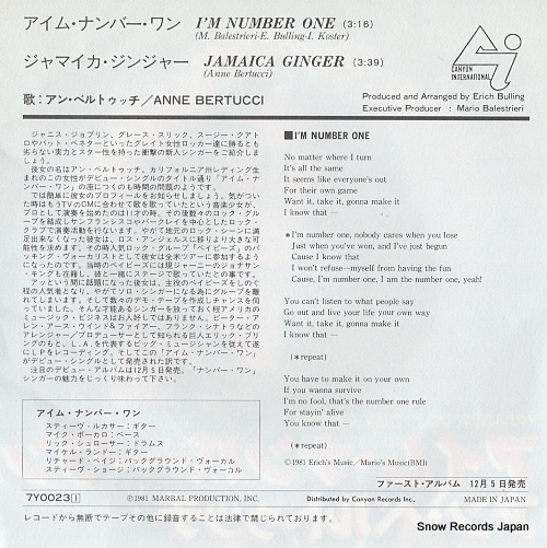 BERTUCCI, ANNE i'm number one 7Y0023