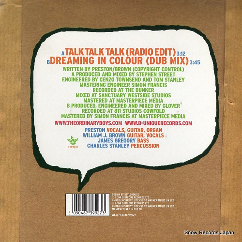 ORDINARY BOYS, THE talk talk talk (radio edit) WEA377 - back cover
