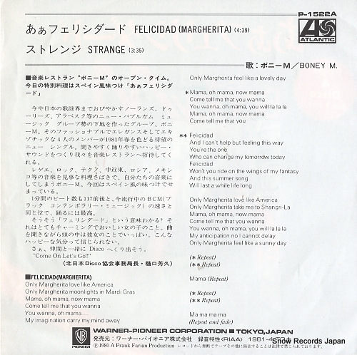 BONEY M. felicidad(margherita) P-1522A
