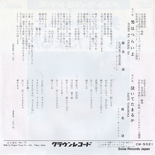 ATSUMI, KIYOSHI otoko wa tsurai yo CW-5021