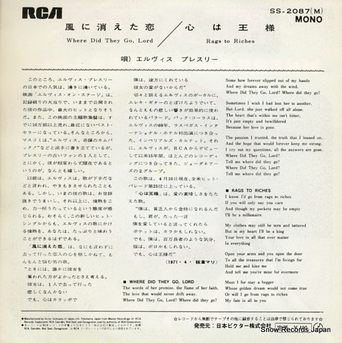 PRESLEY, ELVIS where did they go, lord SS-2087(M)