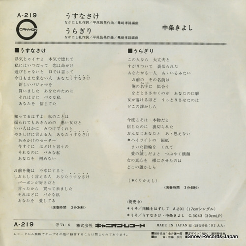 NAKAJO, KIYOSHI usunasake A-219