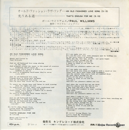 WILLIAMS, PAUL an old fashioned love song AM-121