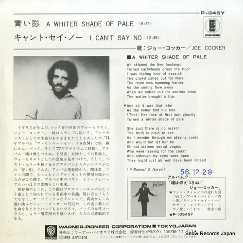 COCKER, JOE a whiter shade of pale P-345Y