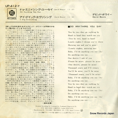 BOWIE, DAVID do anything you say UP-412-Y