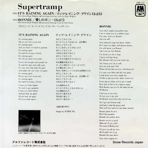 SUPERTRAMP it's raining again AMP-754