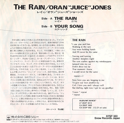 JONES, ORAN JUICE the rain 07SP991