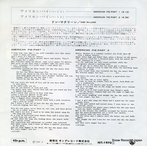 MCLEAN, DON american pie HIT-1970