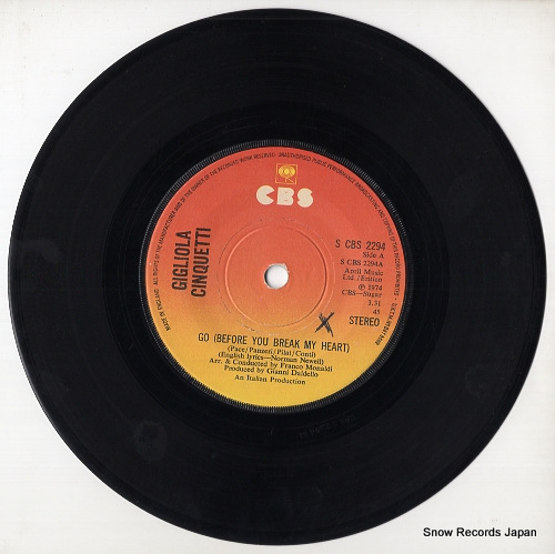 CINQUETTI, GIGLIOLA go (before you break my heart) CBS2294