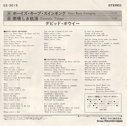 BOWIE, DAVID boys keep swinging SS-3215