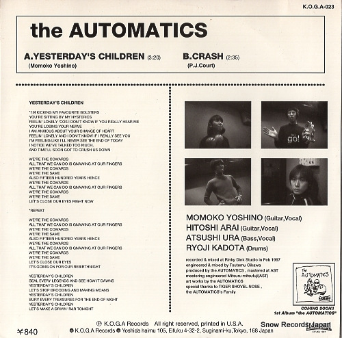 AUTOMATICS, THE yesterday's children K.O.G.A-023