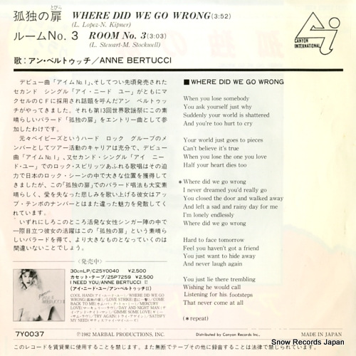 BERTUCCI, ANNE where did we go wrong 7Y0037