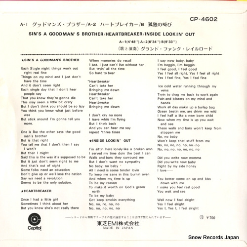 GRAND FUNK RAILROAD sin's a goodman's brother CP-4602