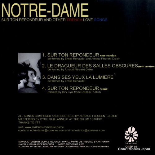 V/A notre-dam / sur ton repondeur and other french love songs QREP-01