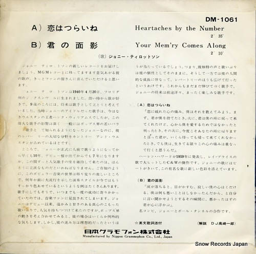 TILLOTSON, JOHNNY heartaches by the number DM-1061