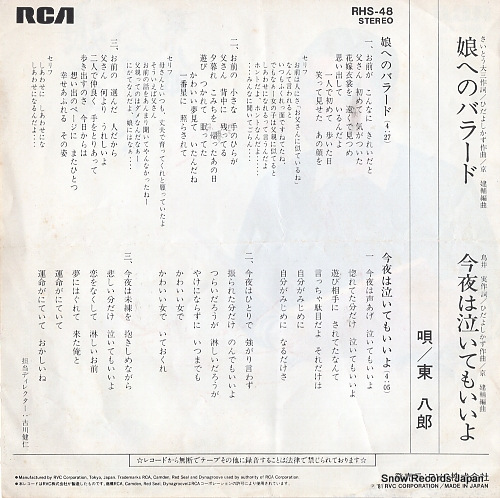 AZUMA, HACHIRO musume e no ballad RHS-48