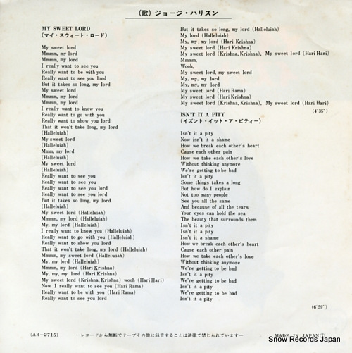 HARRISON, GEORGE my sweet lord AR-2715