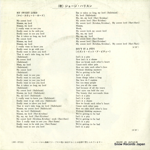 HARRISON, GEORGE my sweet lord AR-2715