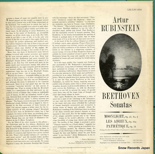 RUBINSTEIN, ARTUR beethoven sonatas LM-2654