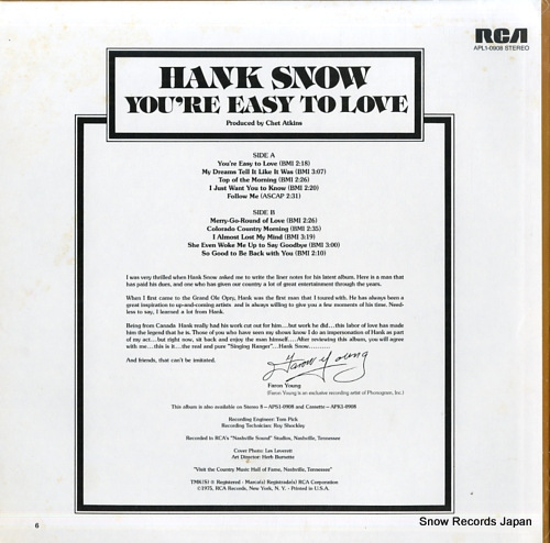 SNOW, HANK you're easy to love APL1-0908