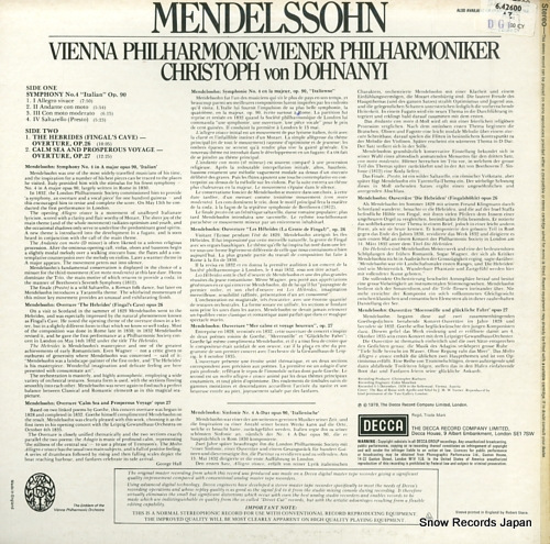 DOHNANYI, CHRISTOPH VON mendelssohn; symphony no.4 italian SXDL7500