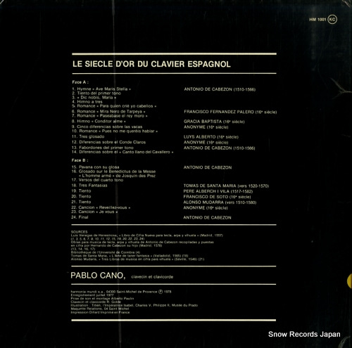 CANO, PABLO le siecle d'or du clavier espagnol HM1001