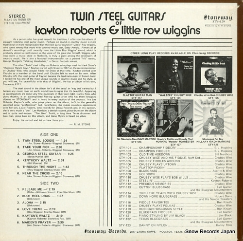 ROBERTS, KAYTON, AND LITTLE ROY WIGGINS twin steel guitars STY-129