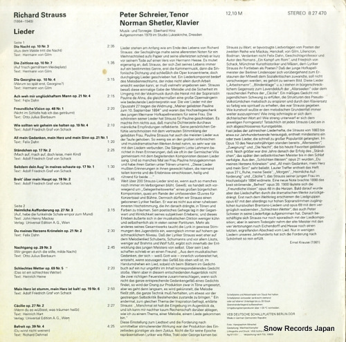 SCHREIER, PETER r.strauss; lieder 827470 - back cover