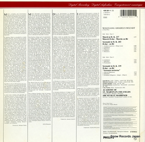 MARRINER, NEVILLE mozart; serenade kv239 
