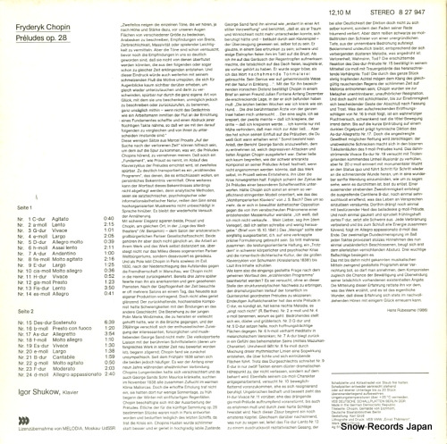 SHUKOW, IGOR chopin; preludes op.28 827947