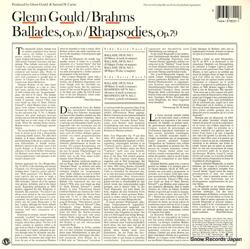 GOULD, GLENN brahms; ballades, op.10 IM37800