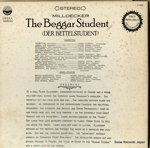 STOLZ, ROBERT milloecker; the beggar student (der bettelstudent) S-466/2 - back cover
