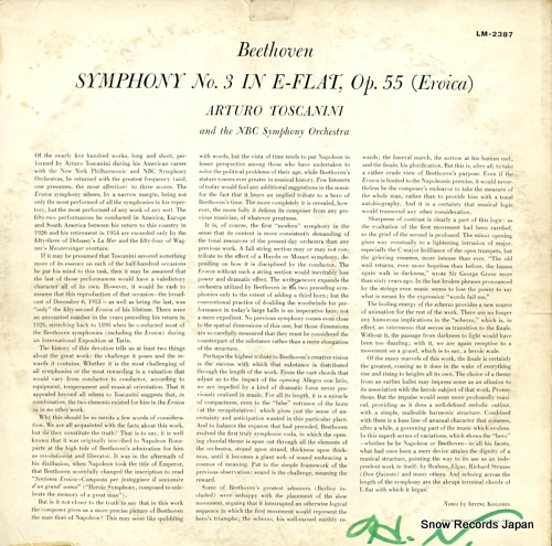 TOSCANINI, ARTURO beethoven; symphony no.3 in e-flat, op.55 