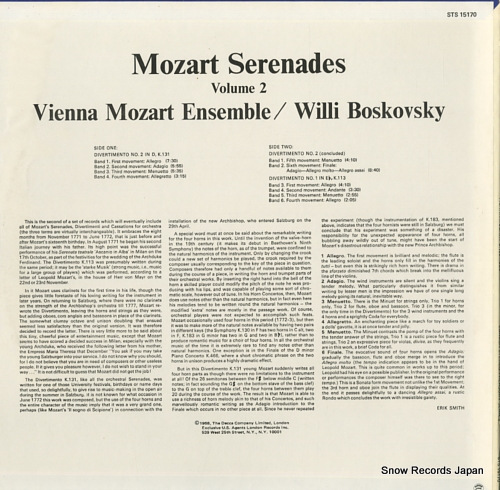 BOSKOVSKY, WILLI mozart serenades / volume two STS15170 - back cover
