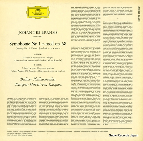 KARAJAN, HERBERT VON brahms; symphonie nr.1 c - moll op.68 SLPM138924