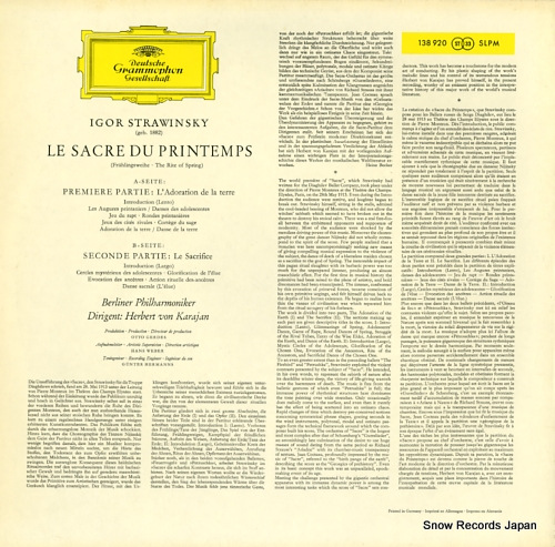 KARAJAN, HERBERT VON strawinsky; le sacre du printemps SLPM138920