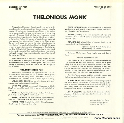MONK, THELONIOUS the thelonious monk trio VIJ-235