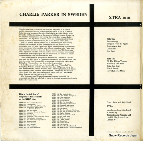 㡼꡼ѡ charlie parker in sweden XTRA1010