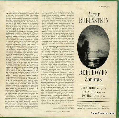 RUBINSTEIN, ARTUR beethoven sonatas LM-2654