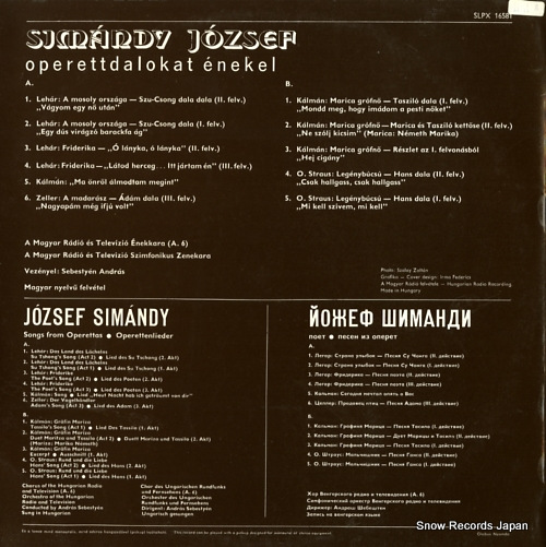 JOZSEF SIMANDY songs from operettas SLPX16581