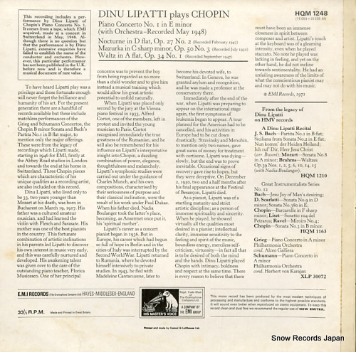 LIPATTI, DINU chopin; piano concerto no.1 HQM1248